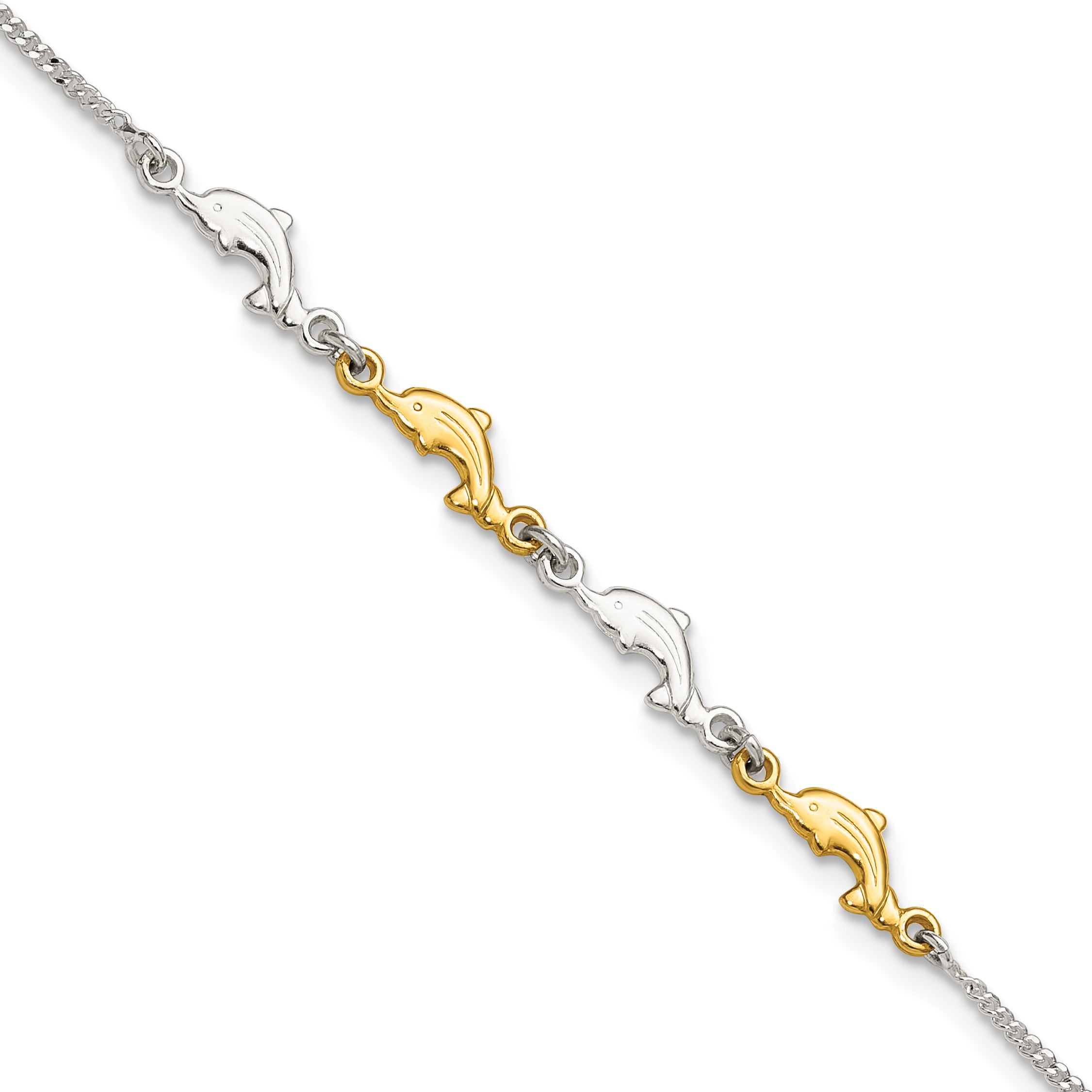 Sterling Silver Gold-tone Dolphins 9 inch Plus 1 inch Extender - Total 10 inch Anklet