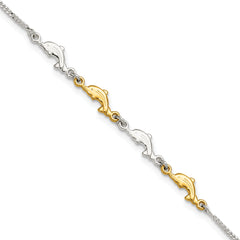 Sterling Silver Gold-tone Dolphins 9 inch Plus 1 inch Extender - Total 10 inch Anklet
