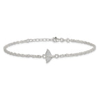 Sterling Silver CZ Whale Tail 9 inch Plus 1 inch Extender - Total 10 inch Anklet