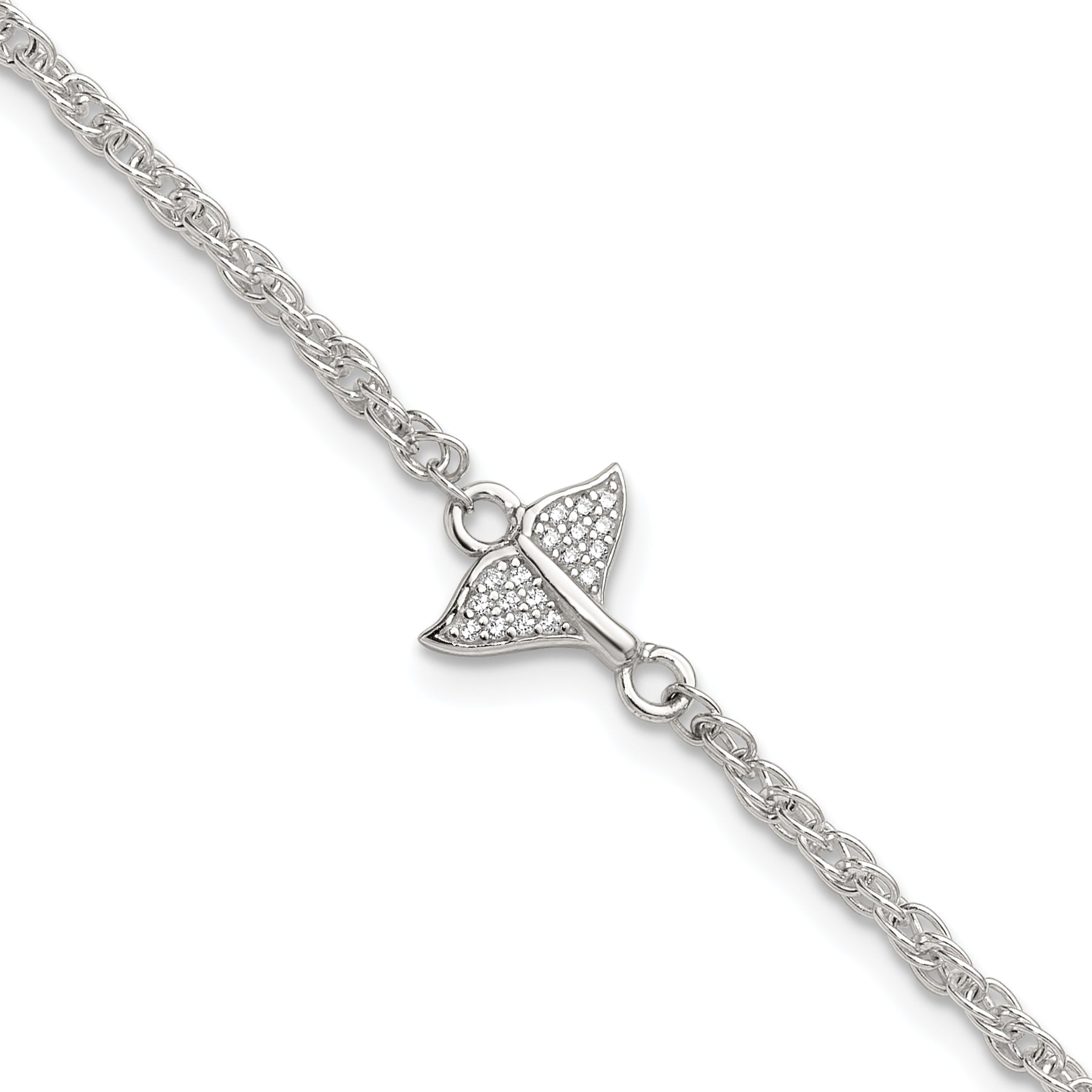 Sterling Silver CZ Whale Tail 9 inch Plus 1 inch Extender - Total 10 inch Anklet Main image