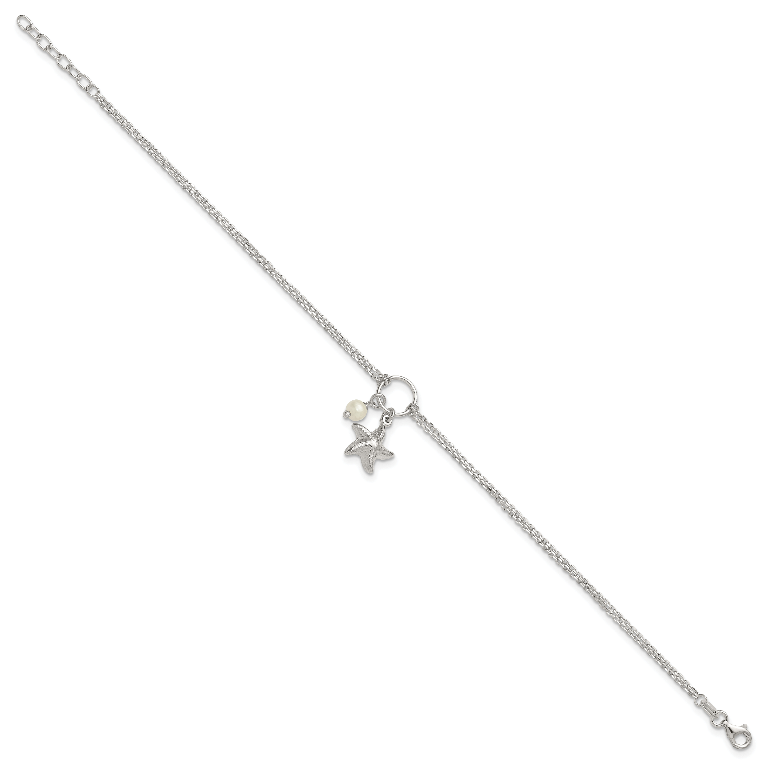 Sterling Silver Freshwater Cultured Pearl/Starfish 2-Strand 9 inch Plus 1 inch Extender - Total 10 inch Anklet Secondary image