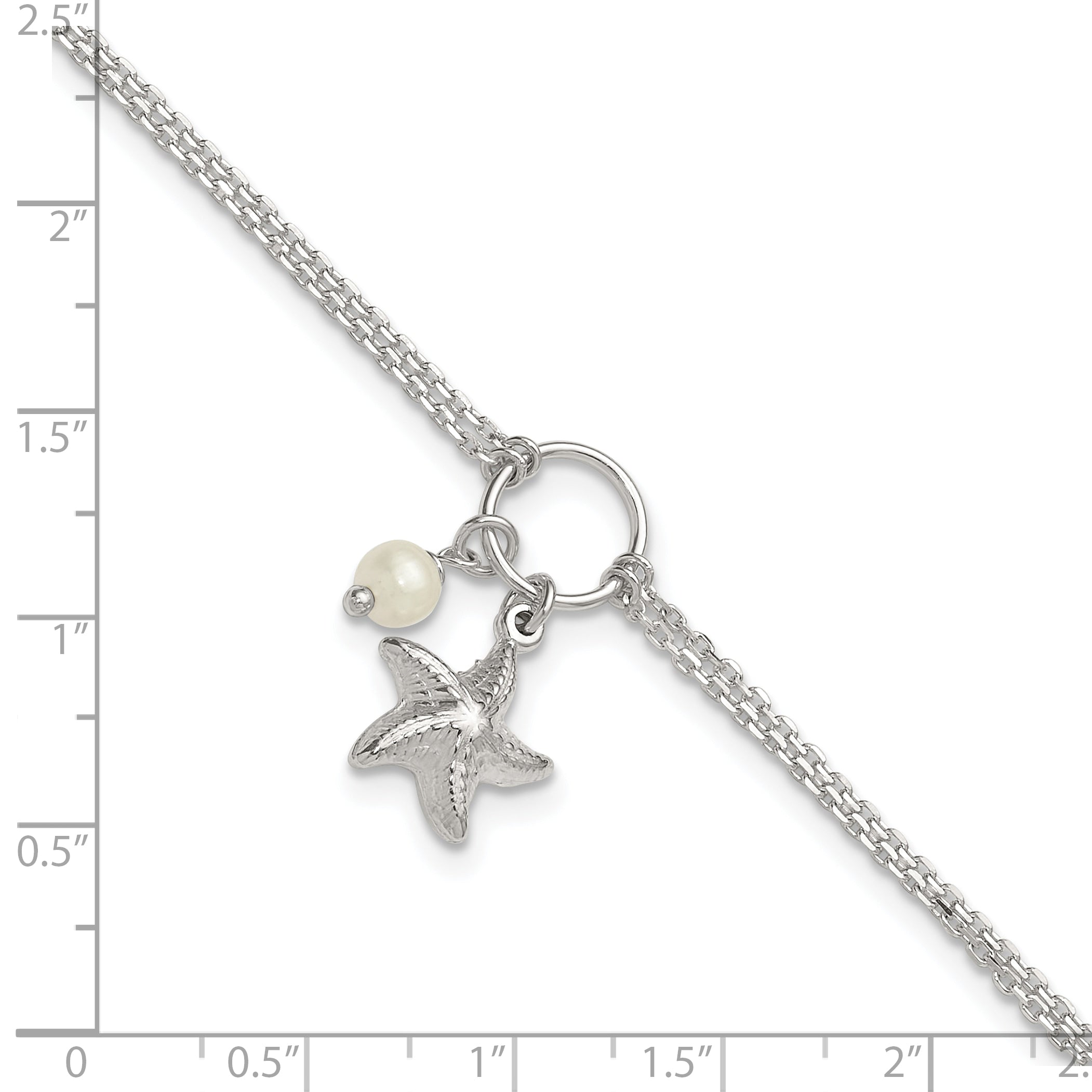 Sterling Silver Freshwater Cultured Pearl/Starfish 2-Strand 9 inch Plus 1 inch Extender - Total 10 inch Anklet