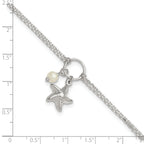 Sterling Silver Freshwater Cultured Pearl/Starfish 2-Strand 9 inch Plus 1 inch Extender - Total 10 inch Anklet