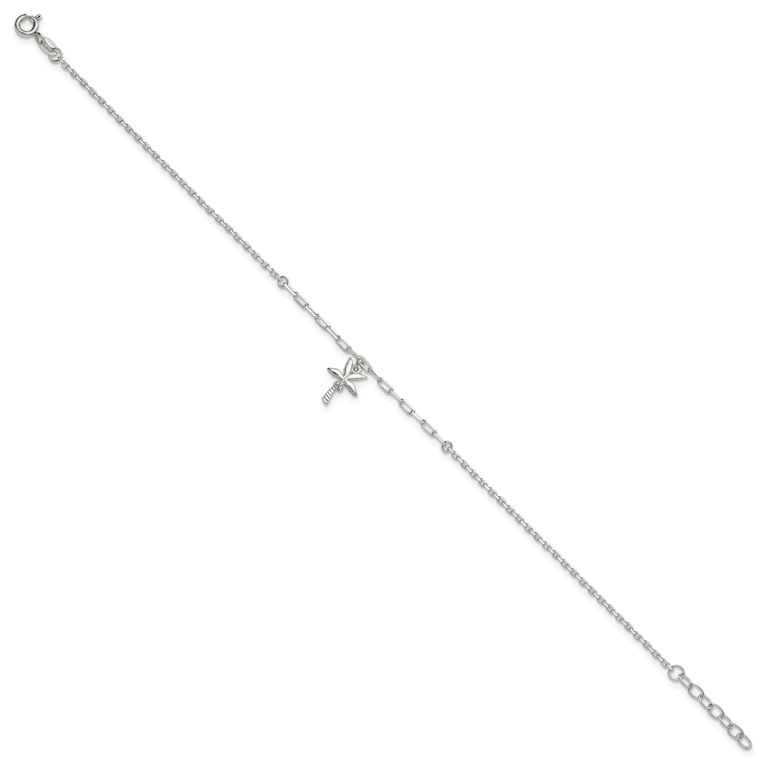 Sterling Silver CZ Palm Tree 9 inch Plus 1 inch Extender - Total 10 inch Anklet Secondary image