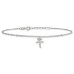 Sterling Silver CZ Palm Tree 9 inch Plus 1 inch Extender - Total 10 inch Anklet