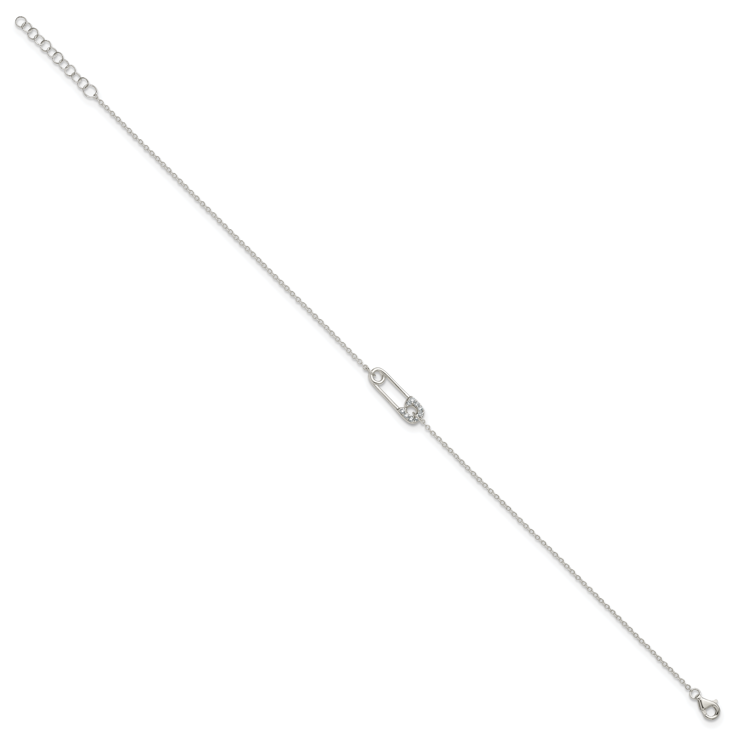 Sterling Silver CZ Safety Pin 9 Inch Plus 1 Inch Extender - Total 10 inch Anklet Secondary image