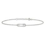 Sterling Silver CZ Safety Pin 9 Inch Plus 1 Inch Extender - Total 10 inch Anklet