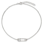 Sterling Silver CZ Safety Pin 9 Inch Plus 1 Inch Extender - Total 10 inch Anklet