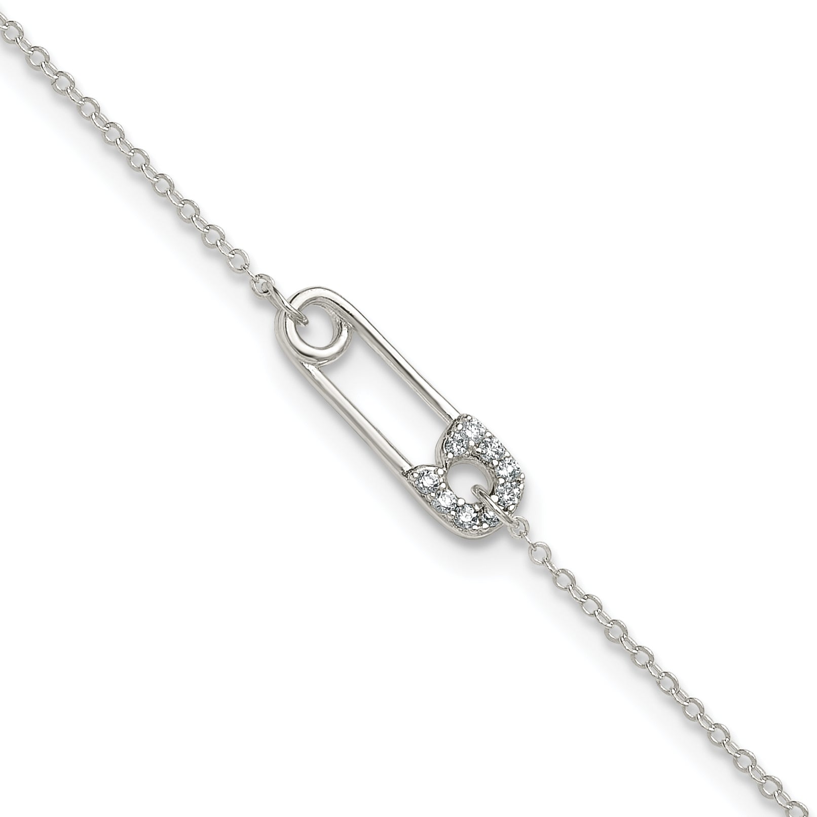 Sterling Silver CZ Safety Pin 9 Inch Plus 1 Inch Extender - Total 10 inch Anklet Main image