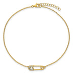 Sterling Silver Gold-tone CZ Safety Pin 9 inch Plus 1 inch Extender - Total 10 inch Anklet