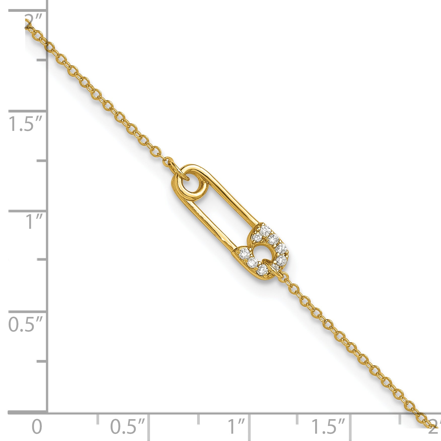 Sterling Silver Gold-tone CZ Safety Pin 9 inch Plus 1 inch Extender - Total 10 inch Anklet
