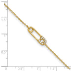 Sterling Silver Gold-tone CZ Safety Pin 9 inch Plus 1 inch Extender - Total 10 inch Anklet