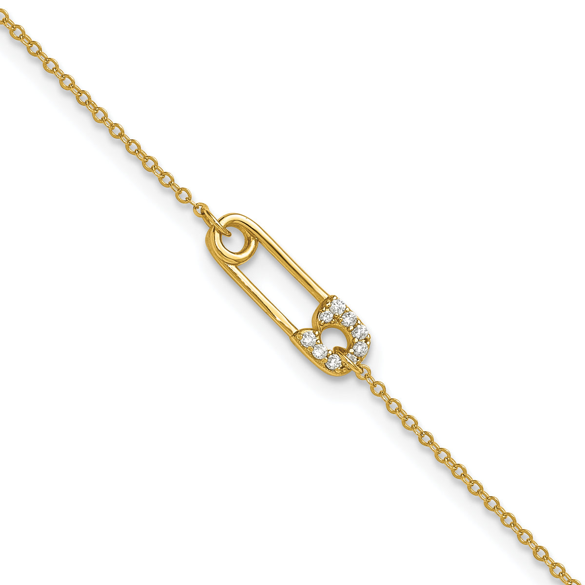 Sterling Silver Gold-tone CZ Safety Pin 9 inch Plus 1 inch Extender - Total 10 inch Anklet