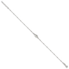 Sterling Silver Beaded CZ Interlocked Circles 9 inch Plus 1 inch Extender - Total 10 inch Anklet