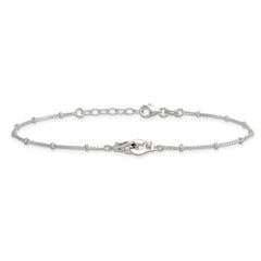 Sterling Silver Beaded CZ Interlocked Circles 9 inch Plus 1 inch Extender - Total 10 inch Anklet