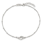 Sterling Silver Beaded CZ Interlocked Circles 9 inch Plus 1 inch Extender - Total 10 inch Anklet