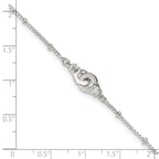 Sterling Silver Beaded CZ Interlocked Circles 9 inch Plus 1 inch Extender - Total 10 inch Anklet