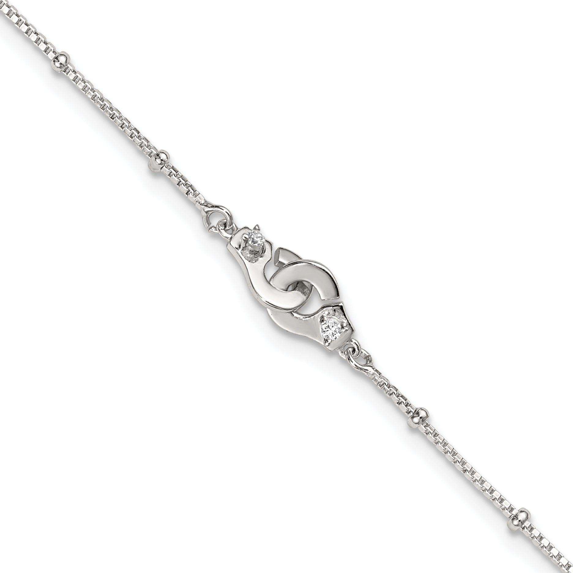 Sterling Silver Beaded CZ Interlocked Circles 9 inch Plus 1 inch Extender - Total 10 inch Anklet Main image