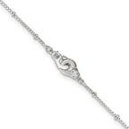 Sterling Silver Beaded CZ Interlocked Circles 9 inch Plus 1 inch Extender - Total 10 inch Anklet