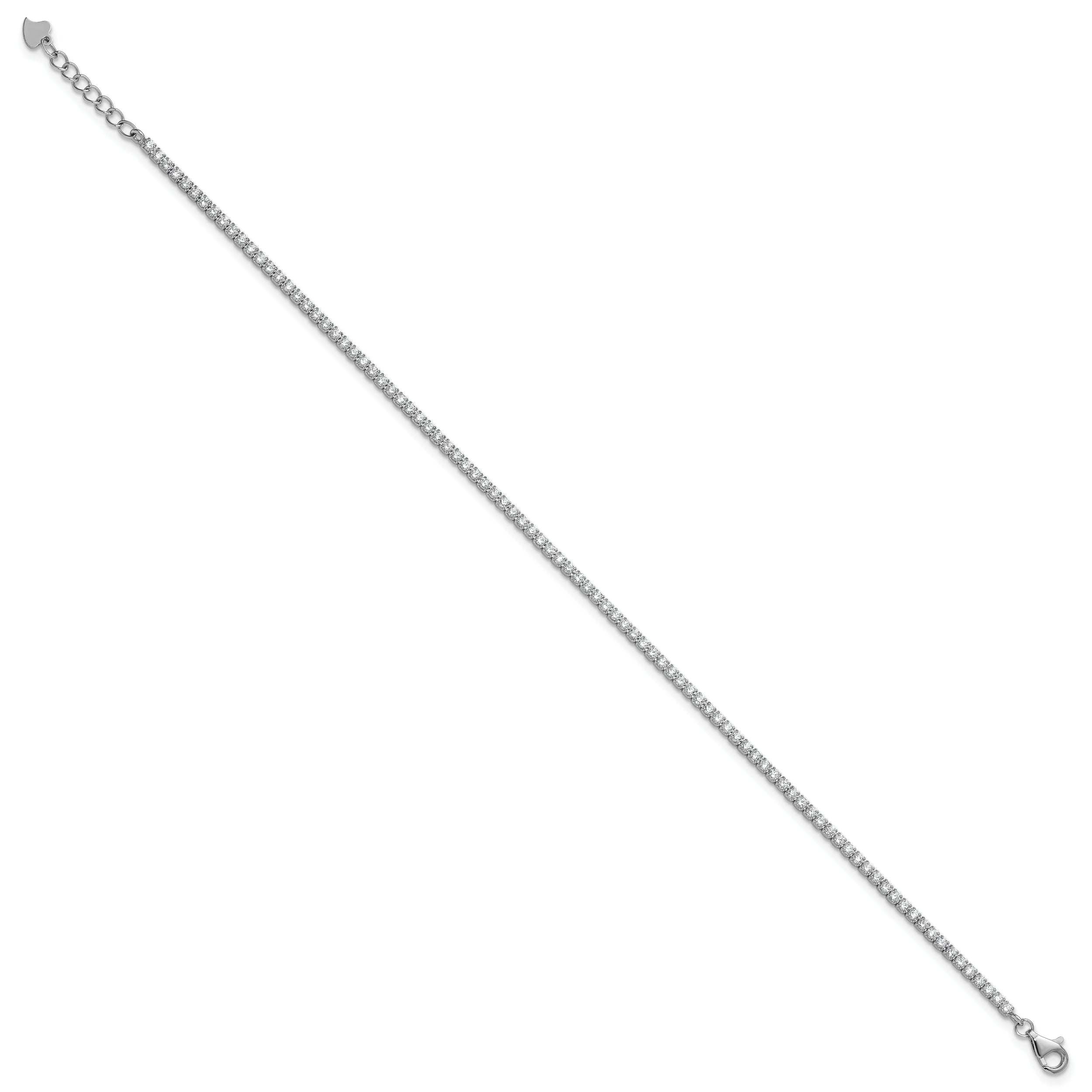 Sterling Silver Rhodium-plated 2mm CZ 9 inch Plus 0.75 inch Extender  - Total 9.75inch Anklet
