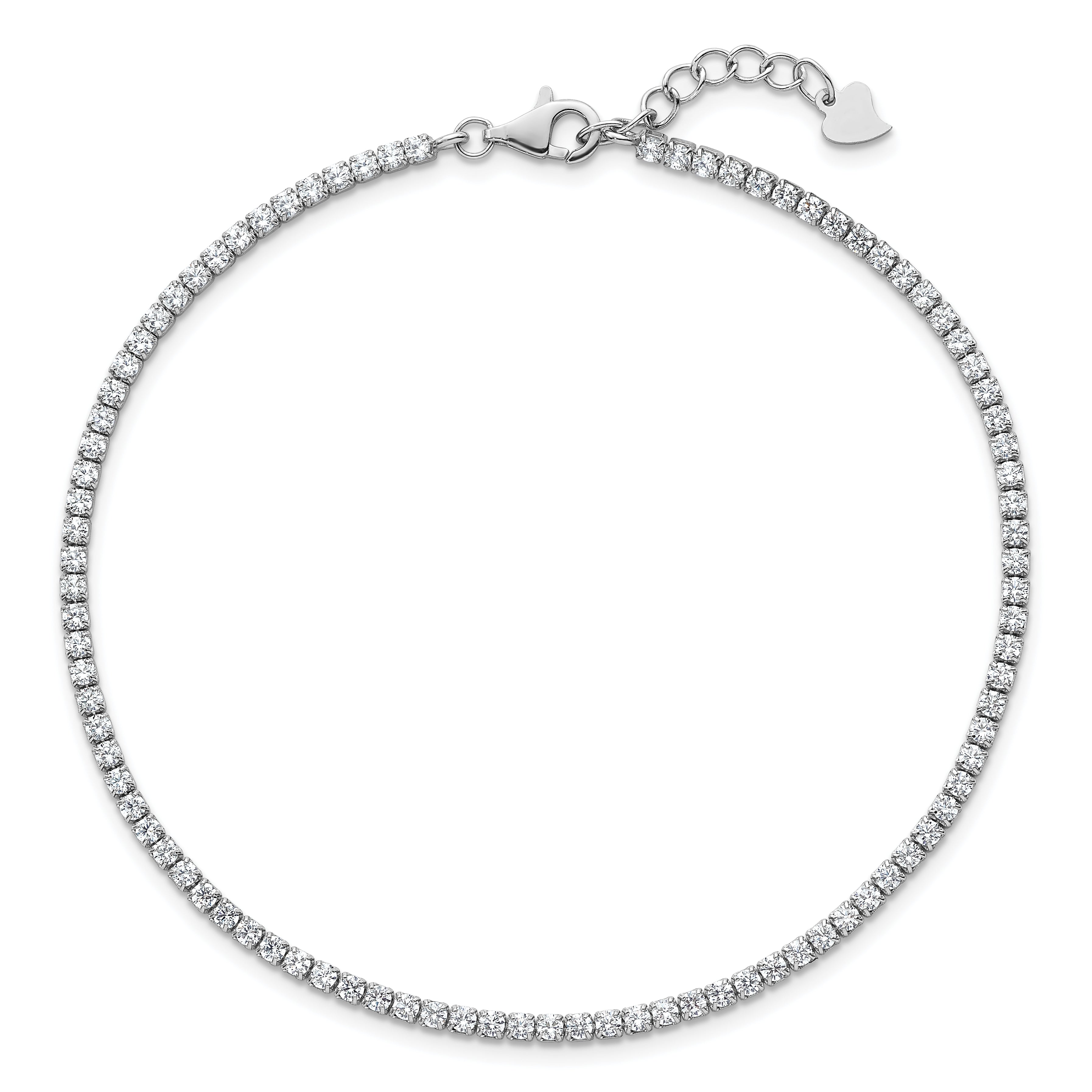 Sterling Silver Rhodium-plated 2mm CZ 9 inch Plus 0.75 inch Extender  - Total 9.75inch Anklet