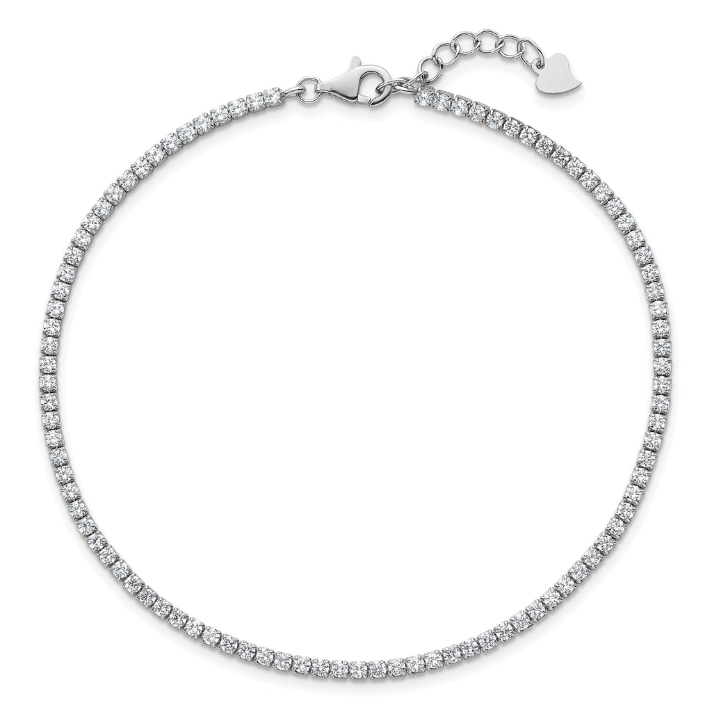 Sterling Silver Rhodium-plated 2mm CZ 9 inch Plus 0.75 inch Extender  - Total 9.75inch Anklet