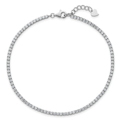Sterling Silver Rhodium-plated 2mm CZ 9 inch Plus 0.75 inch Extender  - Total 9.75inch Anklet
