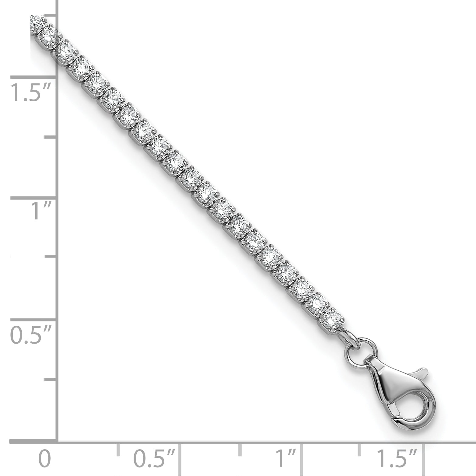 Sterling Silver Rhodium-plated 2mm CZ 9 inch Plus 0.75 inch Extender  - Total 9.75inch Anklet