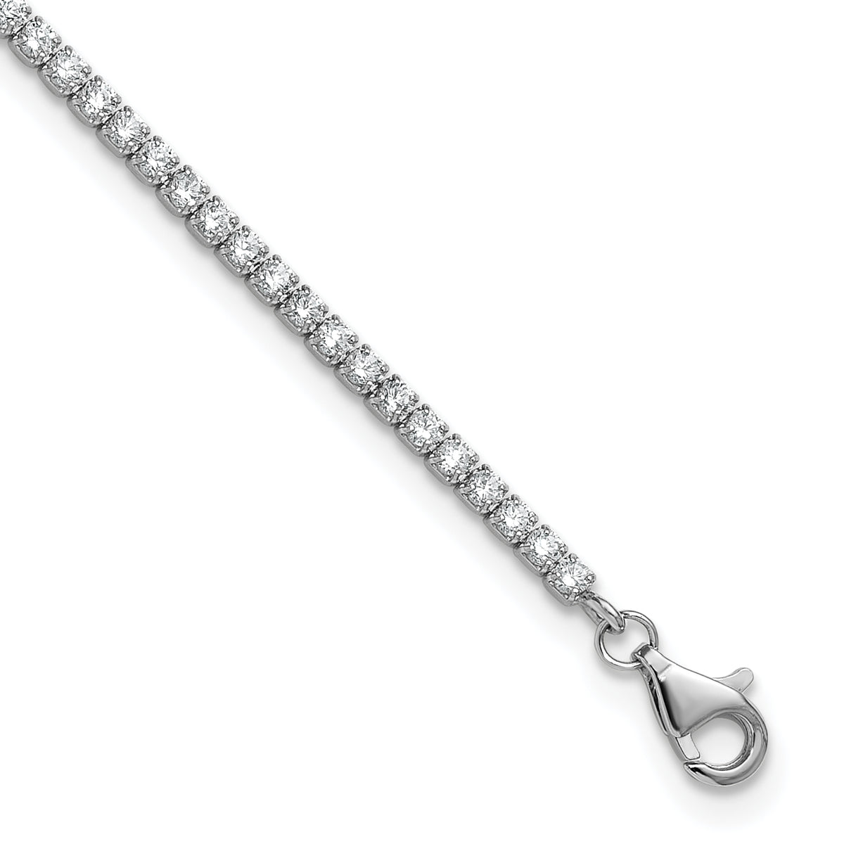 Sterling Silver Rhodium-plated 2mm CZ 9 inch Plus 0.75 inch Extender  - Total 9.75inch Anklet