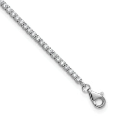 Sterling Silver Rhodium-plated 2mm CZ 9 inch Plus 0.75 inch Extender  - Total 9.75inch Anklet