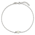 Sterling Silver Bead and Glass Pearl 9 inch Plus 1 inch Extender - Total 10 inch Anklet