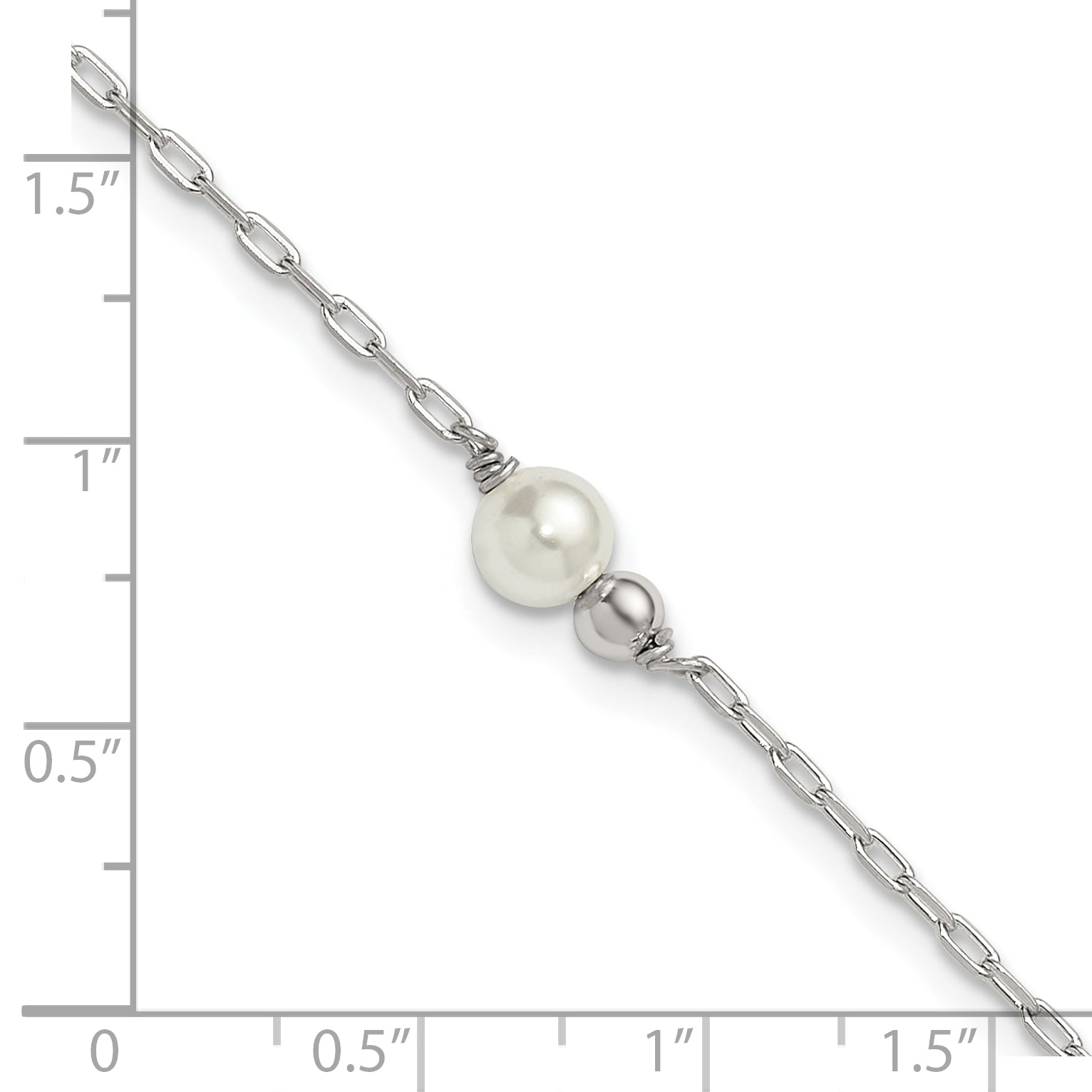 Sterling Silver Bead and Glass Pearl 9 inch Plus 1 inch Extender - Total 10 inch Anklet