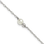 Sterling Silver Bead and Glass Pearl 9 inch Plus 1 inch Extender - Total 10 inch Anklet