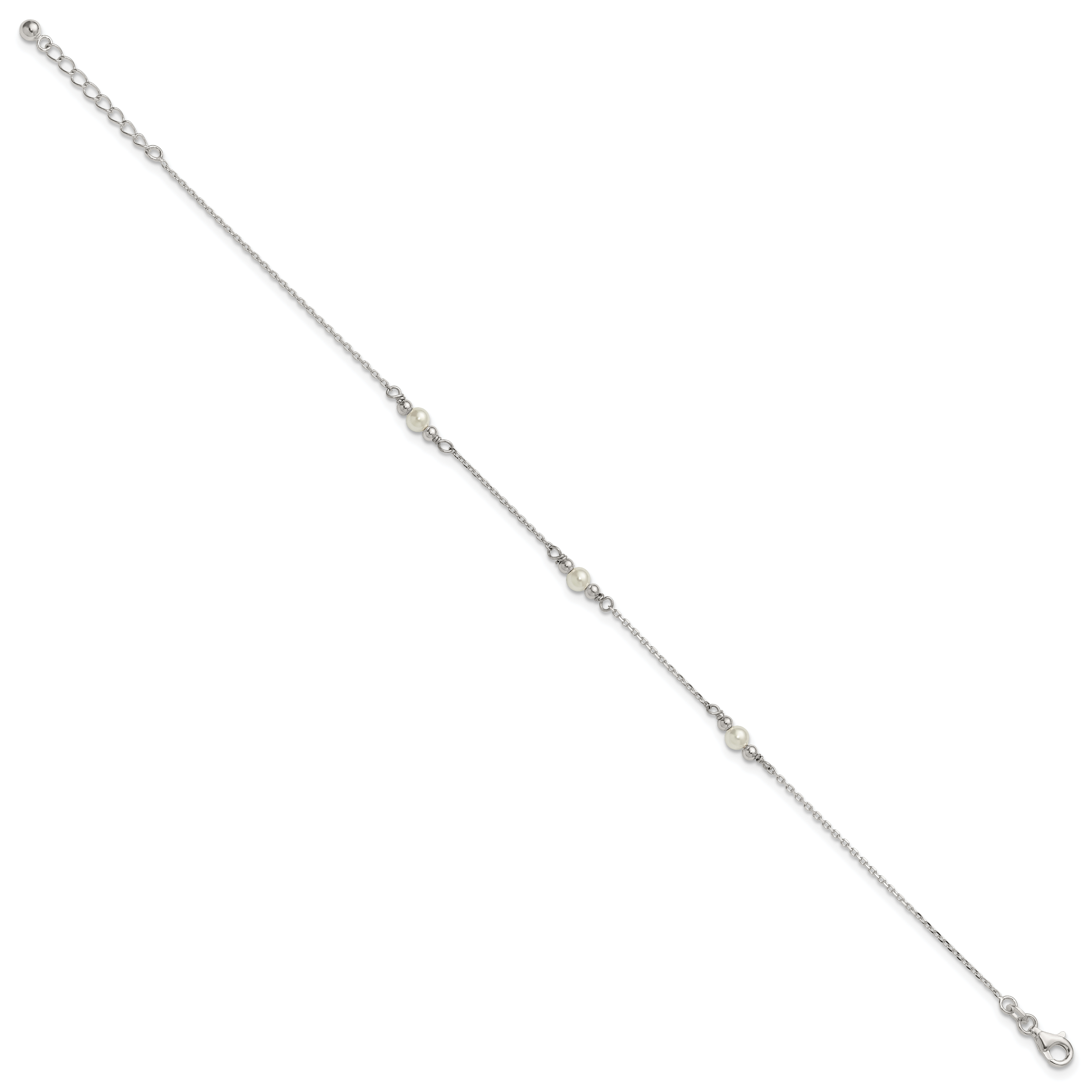 Sterling Silver Beaded and Acrylic Pearl 9 inch Plus 1 inch Extender - Total 10 inch Anklet Secondary image
