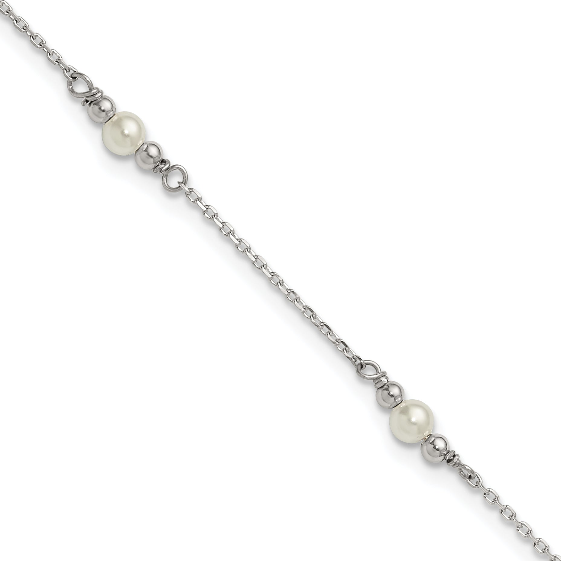 Sterling Silver Beaded and Acrylic Pearl 9 inch Plus 1 inch Extender - Total 10 inch Anklet Main image