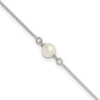 Sterling Silver Freshwater Cultured Pearl 9 inch Plus 1 inch Extender - Total 10 inch Anklet