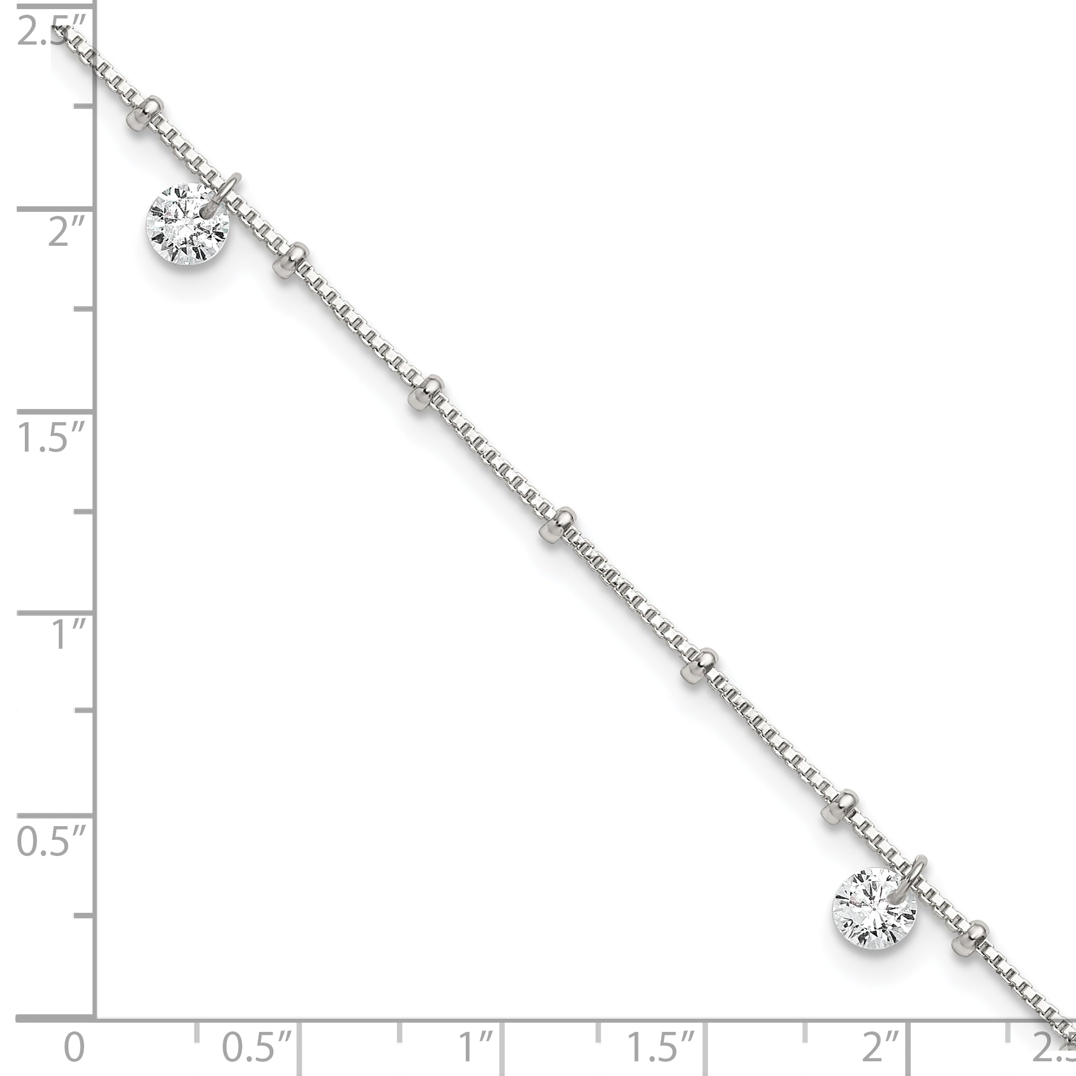 Sterling Silver Beaded CZ 9 inch Plus 1 inch Extender - Total 10 inch Anklet