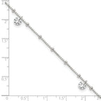 Sterling Silver Beaded CZ 9 inch Plus 1 inch Extender - Total 10 inch Anklet