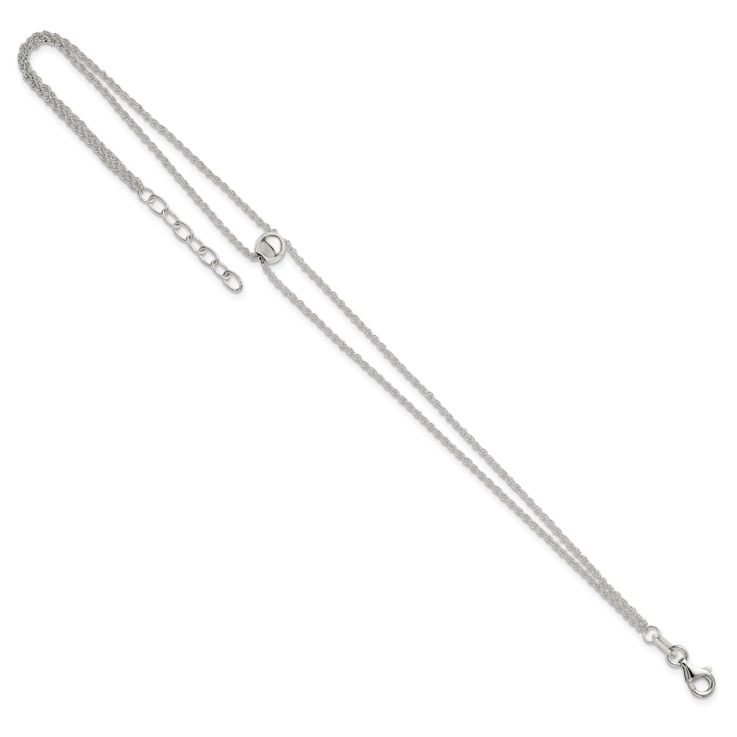 Sterling Silver 2-Strand Bead 9 inch Plus 1 inch Extender - Total 10 inch Anklet