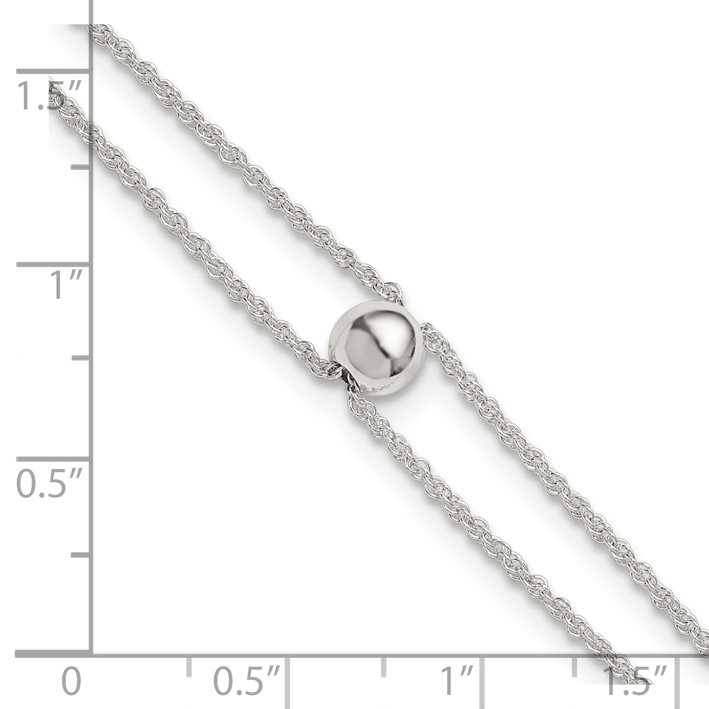 Sterling Silver 2-Strand Bead 9 inch Plus 1 inch Extender - Total 10 inch Anklet