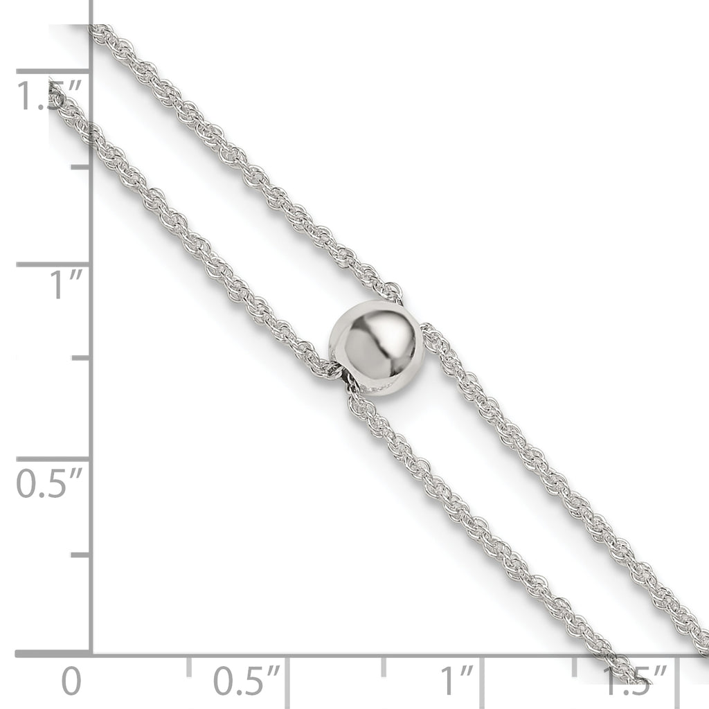 Sterling Silver 2-Strand Bead 9 inch Plus 1 inch Extender - Total 10 inch Anklet