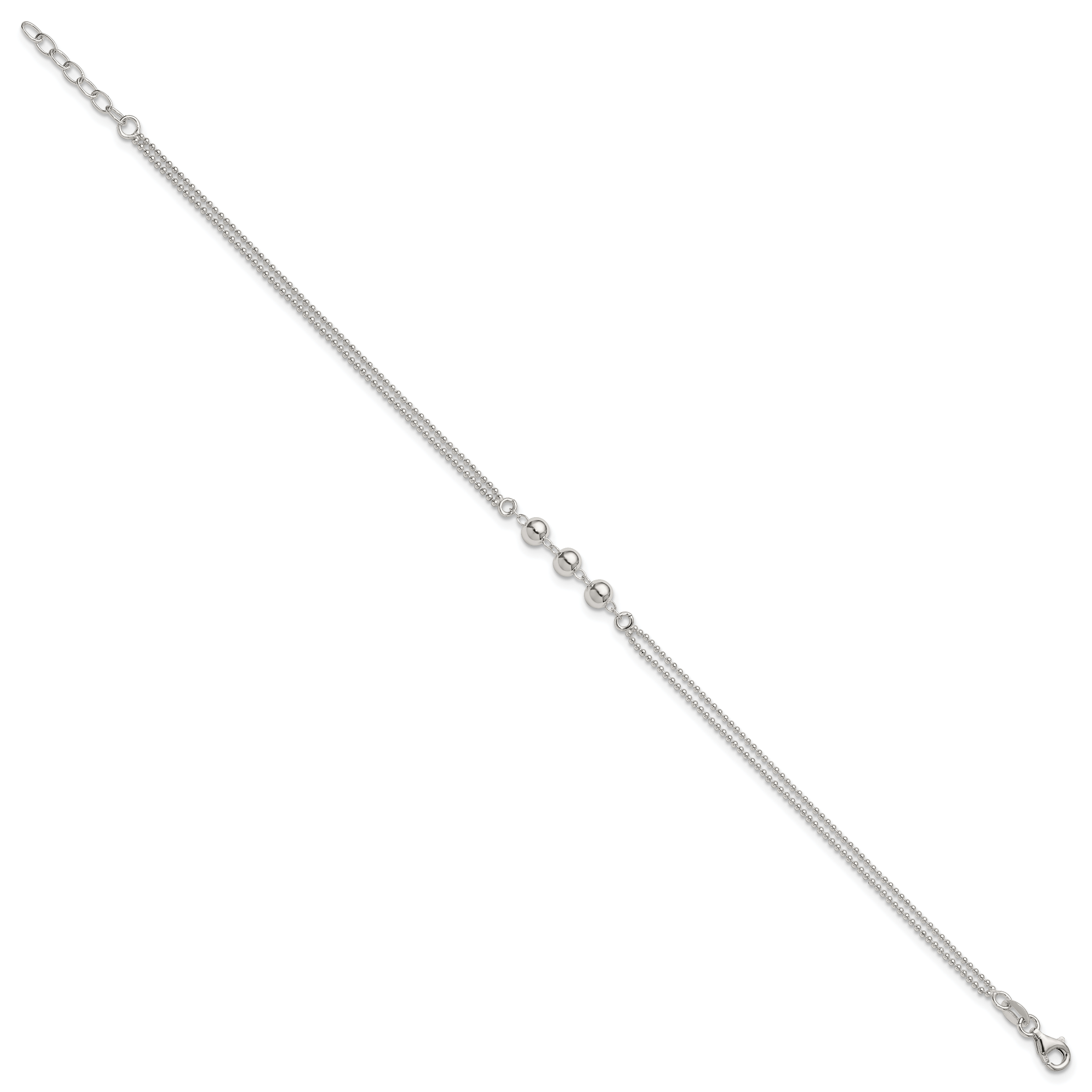 Sterling Silver Beaded 2-Strand 9 inch Plus 1 inch Extender - Total 10 inch Anklet Secondary image