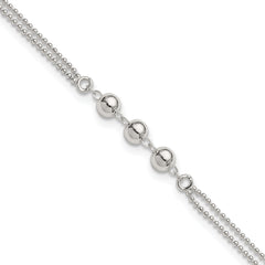 Sterling Silver Beaded 2-Strand 9 inch Plus 1 inch Extender - Total 10 inch Anklet