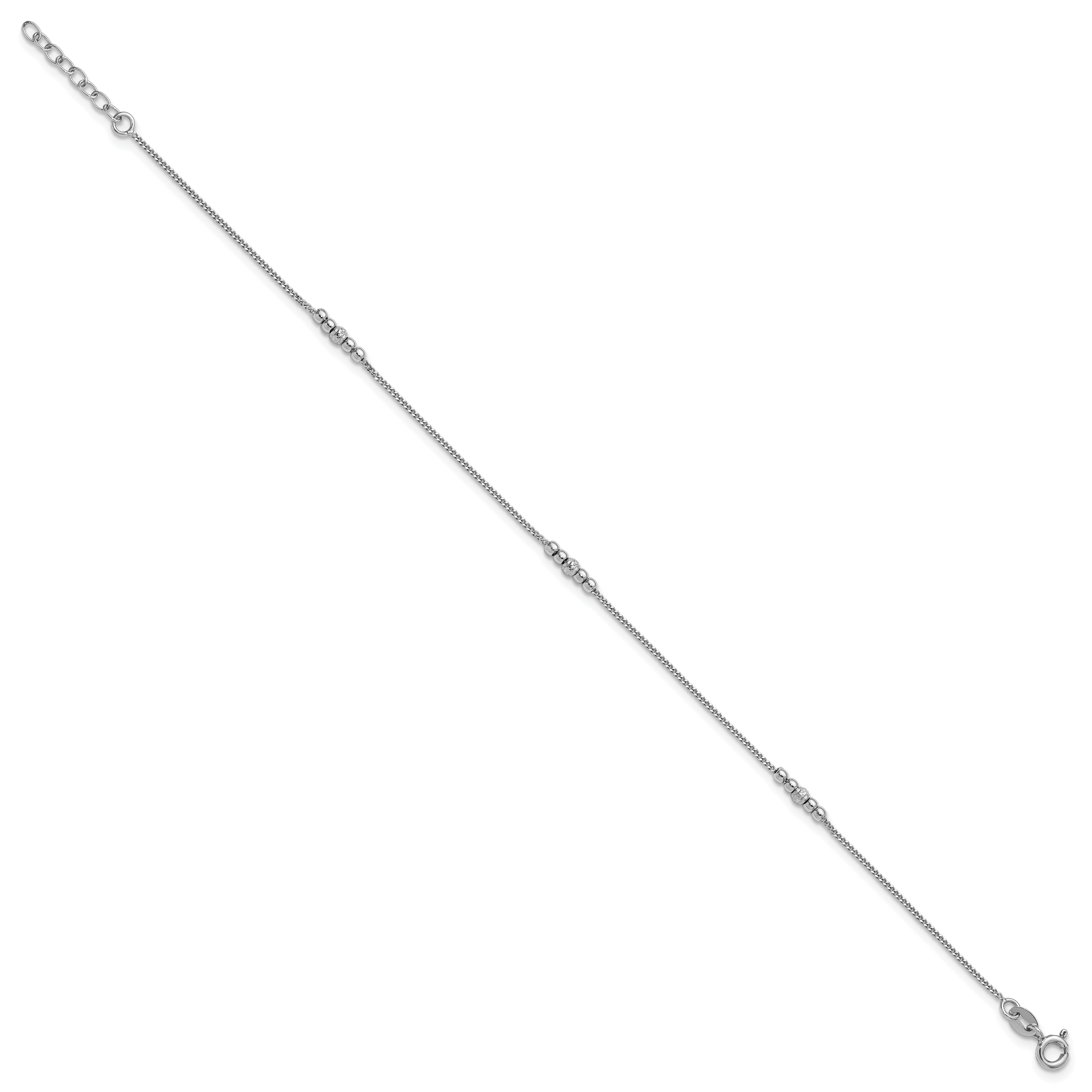 Sterling Silver Rhodium-plated Beaded 9 inch Plus 1 inch Extender - Total 10 inch Anklet Secondary image
