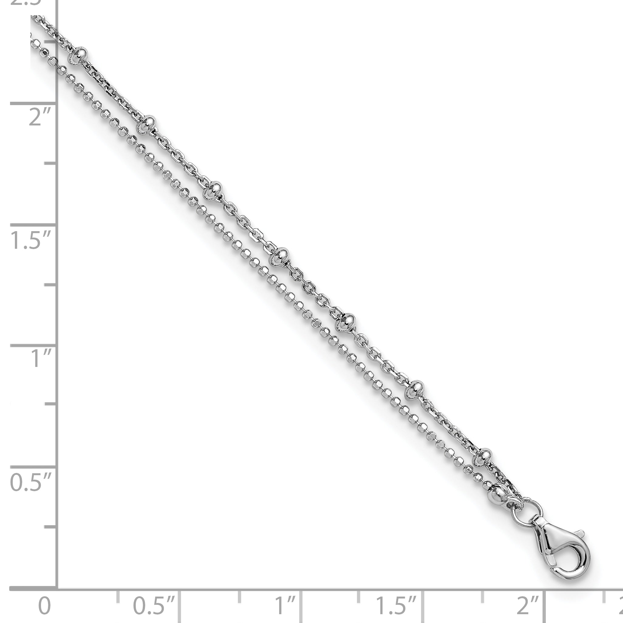 Sterling Silver Rhodium-plated Beaded 2-Strand 9 inch Plus 1 inch Extender - Total 10 inch Anklet