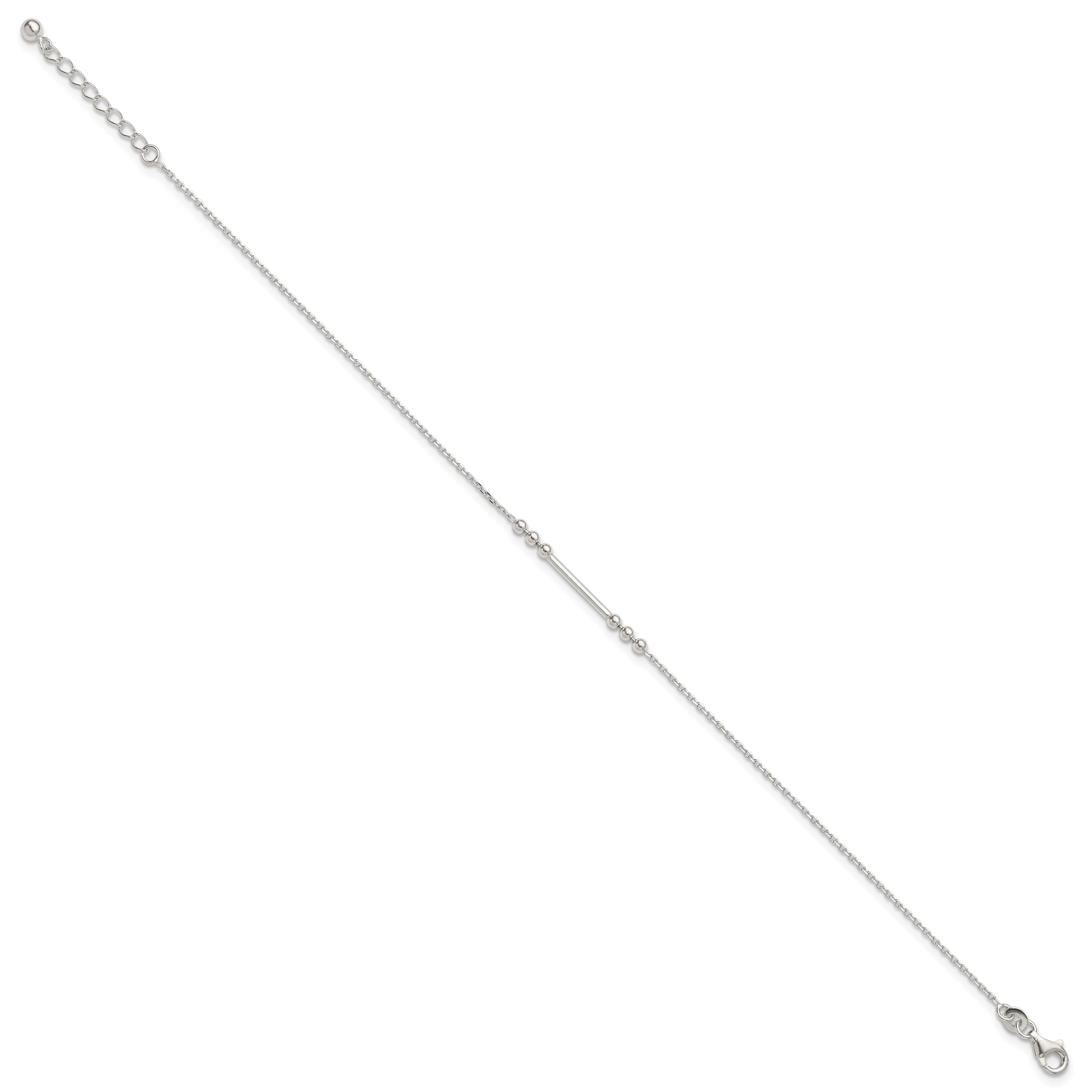 Sterling Silver Beaded and Bar 9 inch Plus 1 inch Extender - Total 10 inch Anklet Secondary image