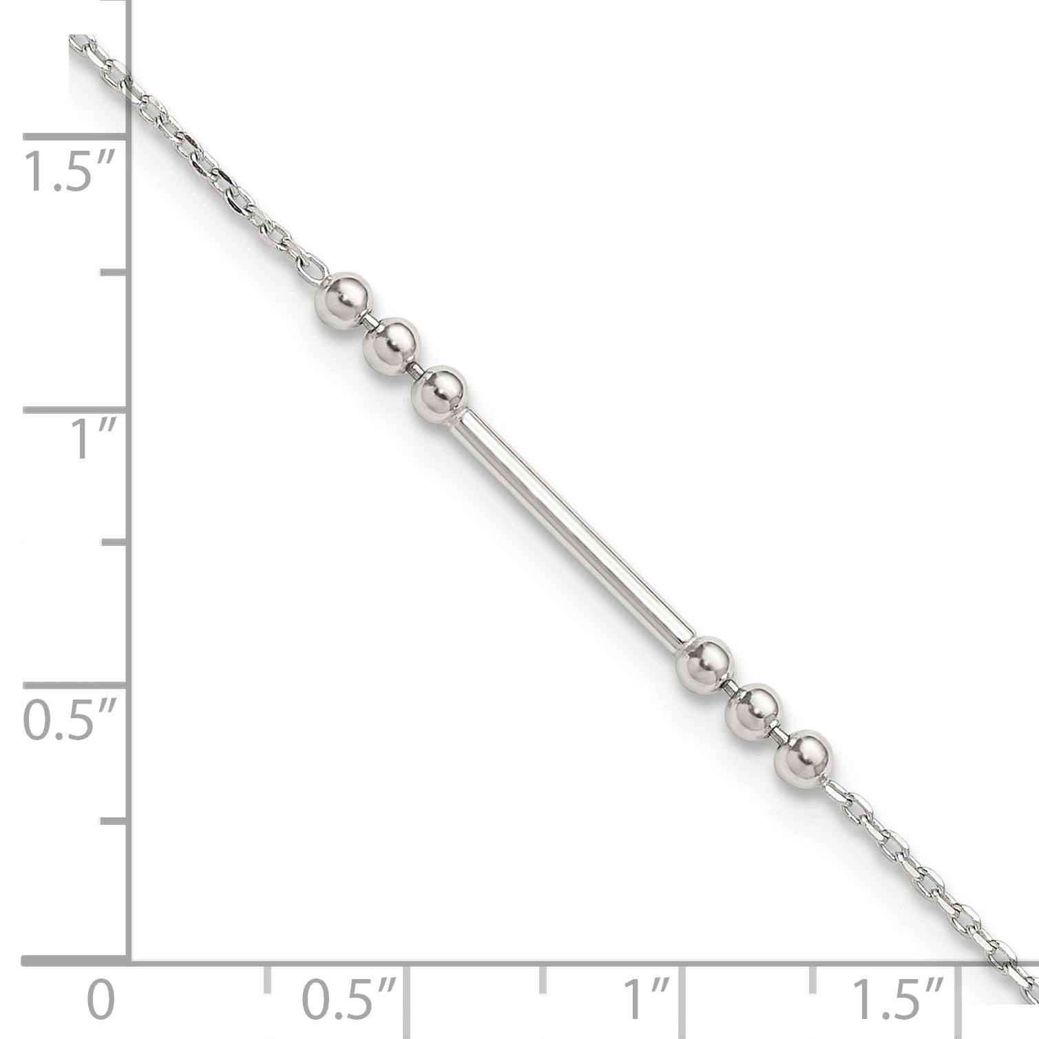 Sterling Silver Beaded and Bar 9 inch Plus 1 inch Extender - Total 10 inch Anklet