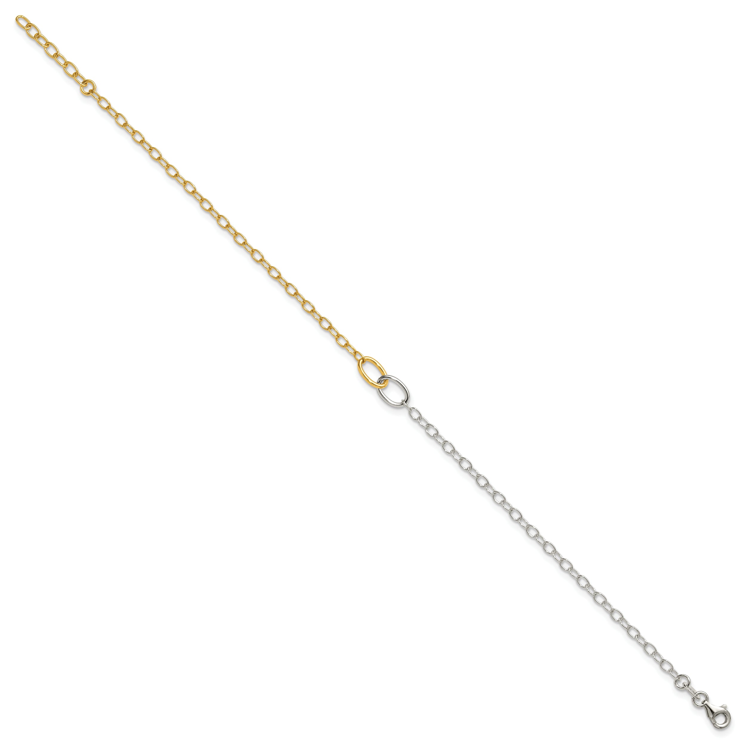 Sterling Silver Gold-tone Oval Link 9 inch Plus 1 inch Extender - Total 10 inch Anklet