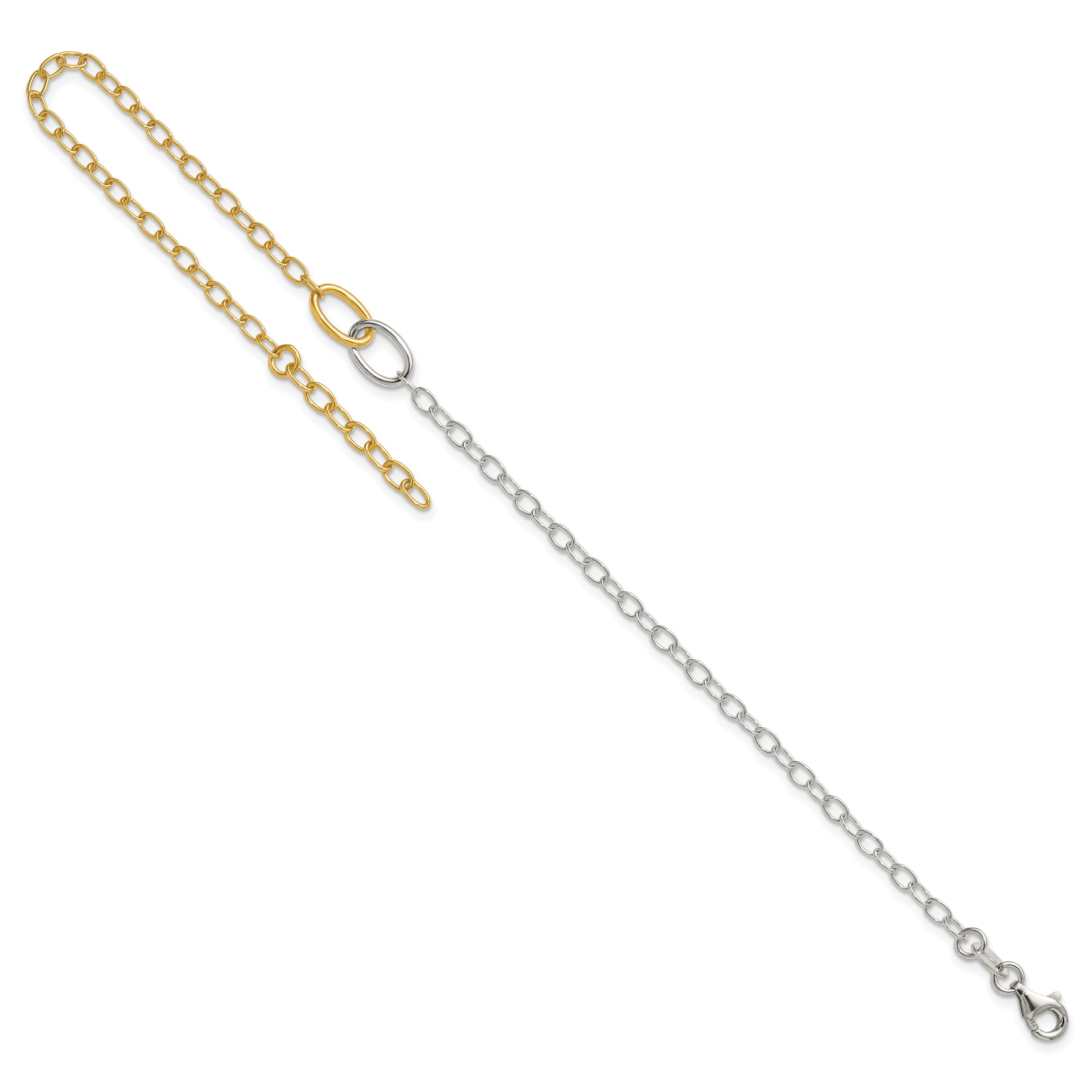 Sterling Silver Gold-tone Oval Link 9 inch Plus 1 inch Extender - Total 10 inch Anklet