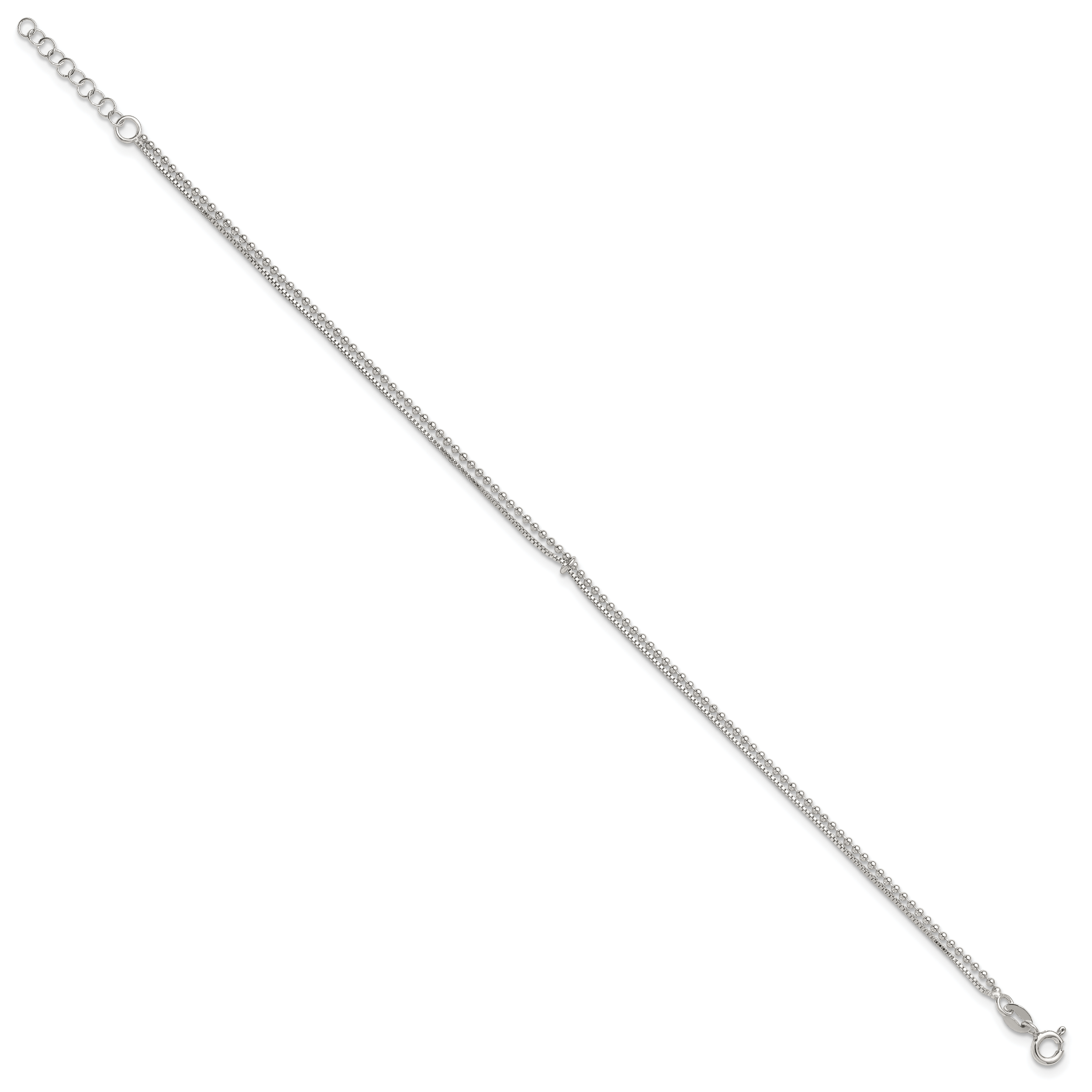 Sterling Silver Beaded 2 Strand 9 inch Plus 1 inch Extender - Total 10 inch Anklet Secondary image